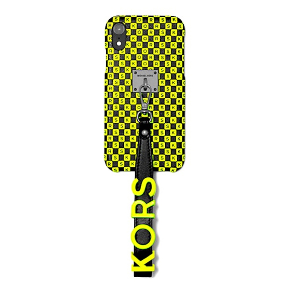 NWT Michael Kors Checkerboard leather iPhone 11, X, XS phone case w/ strap